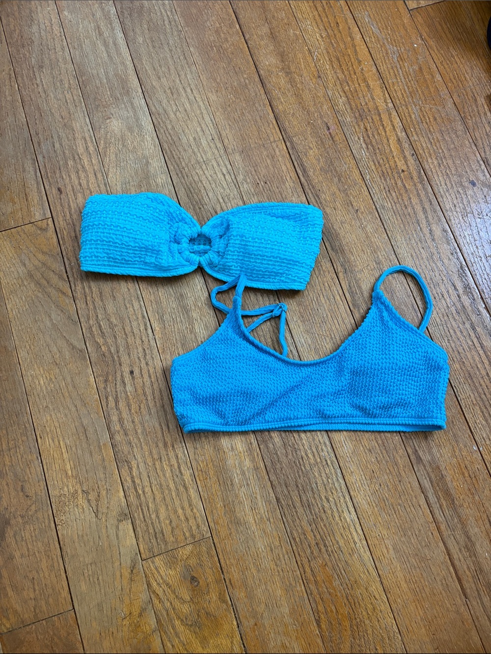 SHEIN Bright Blue Textured Kids Bikini Top Set